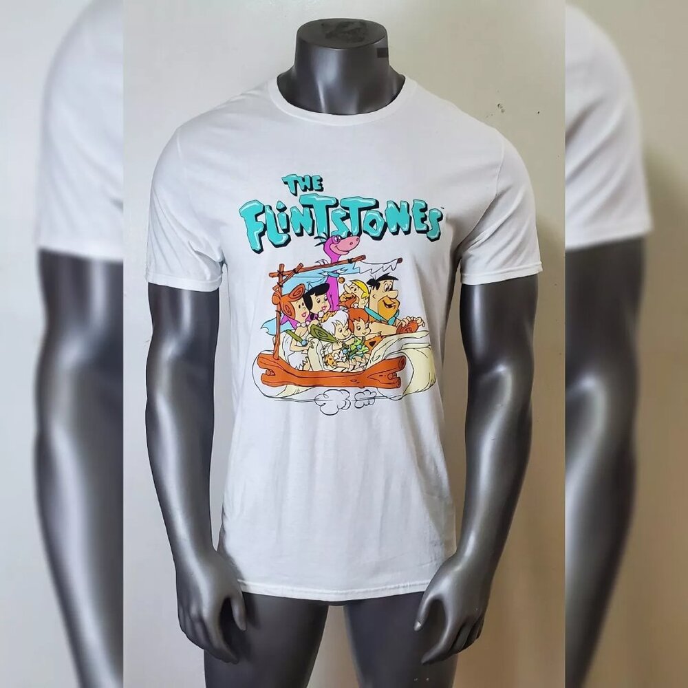 THE FLINTSTONES TSHIRTS MEN'S SHORT SLEEVE CREW NECK REGULAR FIT SIZE L WHITE